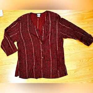 VTG Carole Little Striped Blouse With Asian Inspired Button Shoulder Pads Sz 14